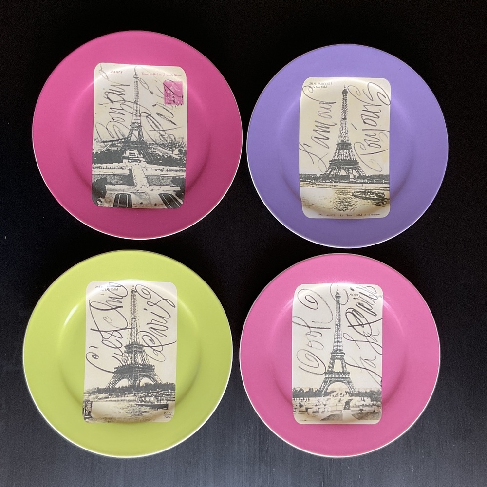 Rosanna Paris a la mode 4 Salad Plates Eiffel Tower Porcelain 8.5 in